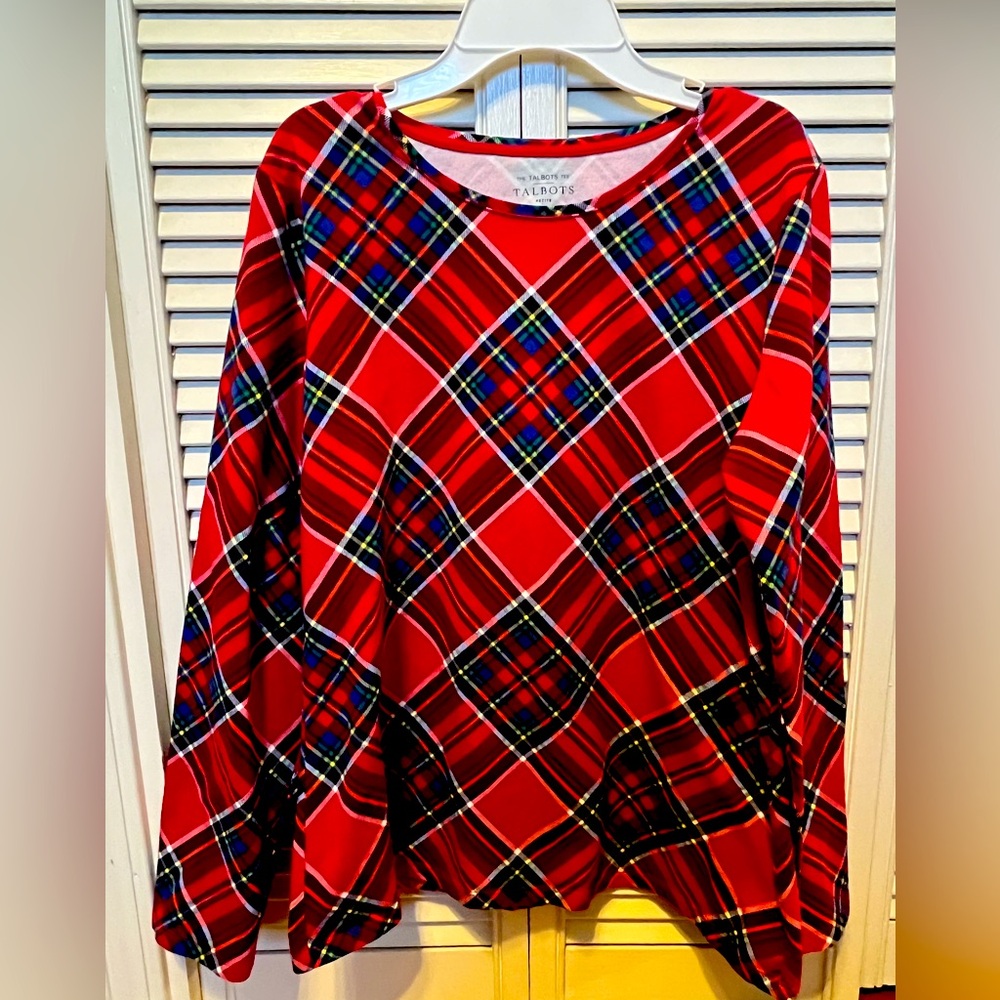 Talbots red plaid shirt size  Petite Large